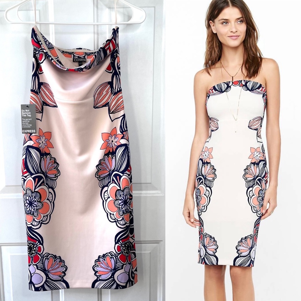 Express NWT Strapless Retro Tropical Pink Mini Dress Size 4